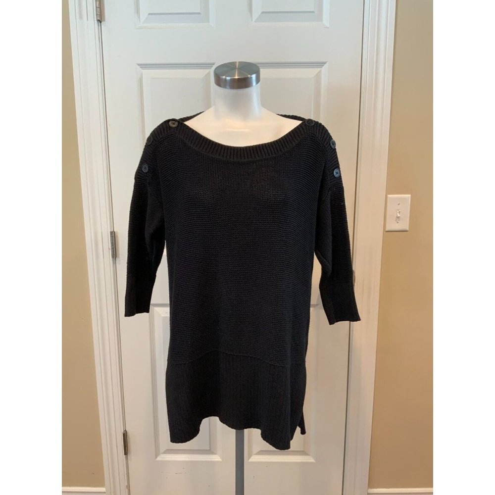 T Alexander Wang Black Boat Neck Sweater W/ Button Shoulder, Size XS